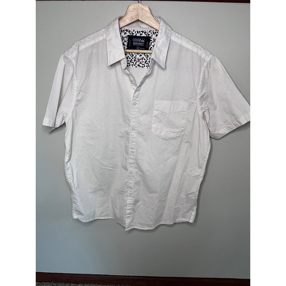 Monument Mens XL White Red Micro Dot Short Sleeve Cotton Button Up Shirt